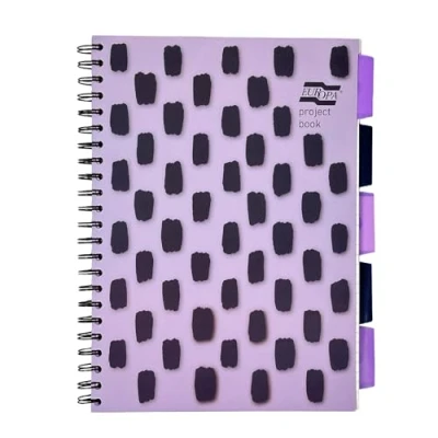 Image of Exacompta Europa Splash Ref EU1506Z Project Book Featuring 5 Plastic Dividers, Bright PP Cover, 200 Lined Pages, A4 Size with Micro Perforated Purple Cover
