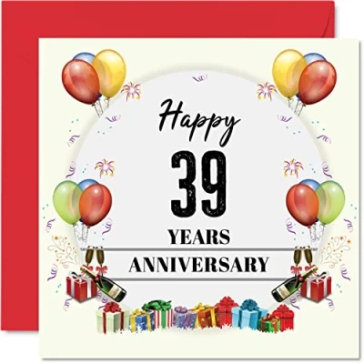 Image of 39th Anniversary Card for Husband Wife Party Happy Wedding Partner, 145mm x Greeting Cards Thirty Ninth Anniversaries