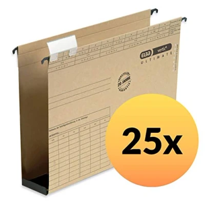 Image of ELBA Vertic Ultimate 100552064 Hanging File with 6 cm Plastic Base Open Sides Natural Brown Pack of 25