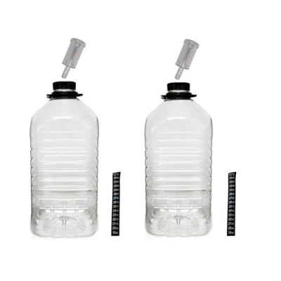 Image of 2 x 5 Litre /1 Gallon PET Demijohns with Caps, Grommets, Handy Airlocks, Thermometers Homebrew