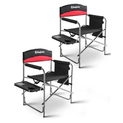 Image of KingCamp Directors chairs Folding camping set of 2 with 20.86 in Wide Seat for Heavy People Table Supports up to 396 LBS (Red)