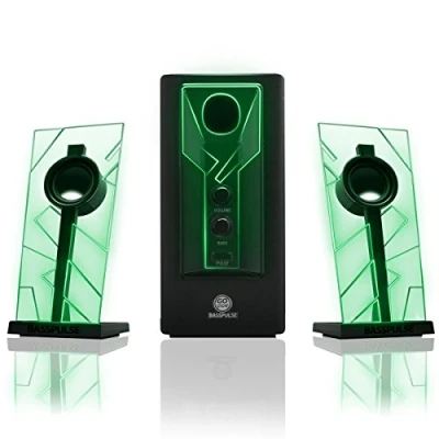 Image of GOgroove BassPULSE 2.1 LED Satellite Stereo PC Computer Gaming Speakers with Green Glow Lights, Bass Controls and Powered Subwoofer Compatible PC, Mac, Desktop, Laptop More Multimedia Devices