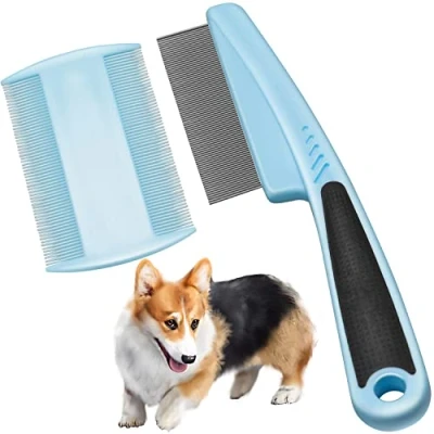 Image of 2PCS Flea Comb for Cat Dog Fine Teeth Lice Combs Metal Head Pet Tear Stain Remover Grooming Dogs Cats
