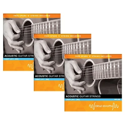 Image of World Rhythm Acoustic Guitar Strings Light (.011 .052) Gauge with Spare High &#039;e&#039; 3 Pack