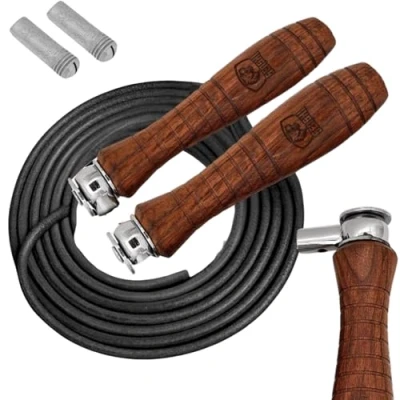 Image of Genuine Leather Heavy Skipping Rope Weighted Jump For Boxing, MMA, Jumping Cardio, Adjustable With Handles Fitness