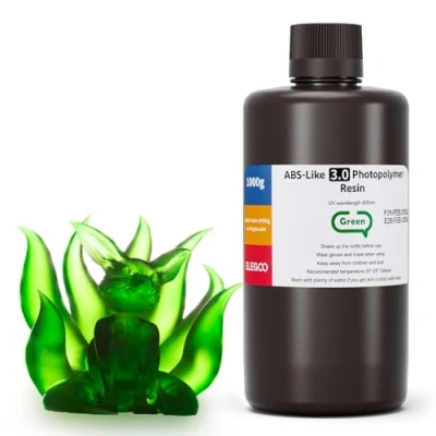 Image of ELEGOO ABS Like 3D Printer Upgraded Resin 3.0 Clear Green 1000g, 405nm UV Curing Photopolymer for LCD Printing