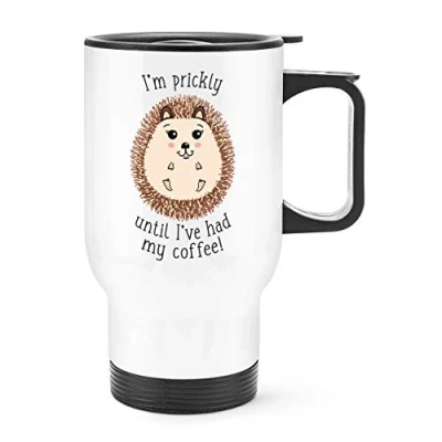 Image of I&#039;m Prickly Until I&#039;ve Had My Coffee Hedgehog Travel Mug Cup with Handle