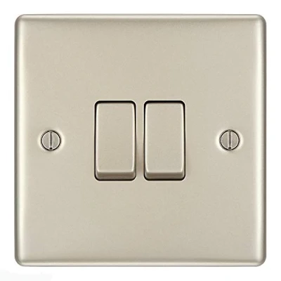 Image of BG Electrical npr42 Double Light Switch, Pearl Nickel, 2 Way, 16AX