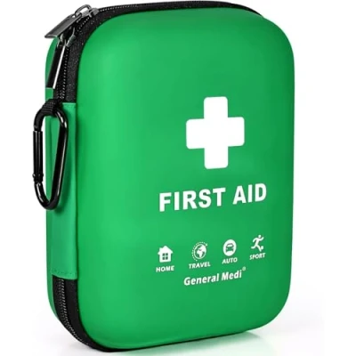 Image of General Medi First Aid Kit 170 Pieces Hard Case and Lightweight Includes Instant Cold Pack,Emergency Blanket for Travel, Home, Office, Vehicle, Camping, Workplace &amp; Outdoor (Green)