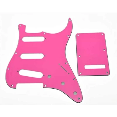 Image of Dopro 11 Hole Strat SSS Pickguard ST Back Plate Trem Cover for USA/Mexican FD Pink 3 Ply