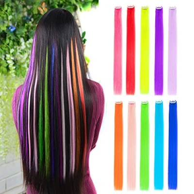 Image of 10pcs Colored Clip in Hair Extensions 22&quot; Straight Fashion Hairpieces for Party Highlights Multi Color