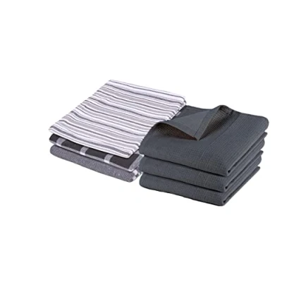 Image of Pagnanno.Hotel Quality Kitchen tea Towels &amp; Waffle Weave towelProfessional Cotton 45x70cmAbsorbent Fast Drying Dish Towels,Kitchen and Bar (Pack of 6 (45x70cm), (Charcoal) + UD)