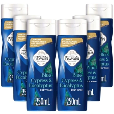 Image of Imperial Leather Blue Cypress &amp; Eucalyptus Body Wash Shower Gel, Signature Oil Blend, Creamy Indulgent Lather, Luxury Fragrance, Bulk Buy, Pack of 6 x 250ml