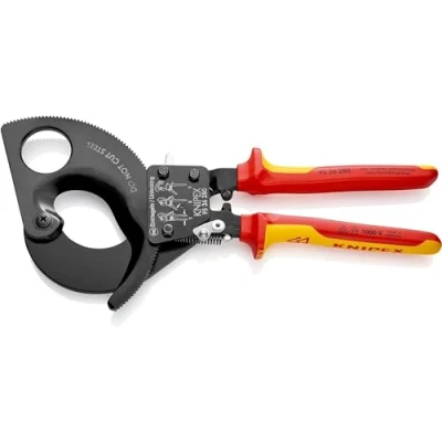 Image of Knipex Cable Cutter (ratchet action) black lacquered, insulated with multi component grips, VDE tested 280 mm (self service card/blister) 95 36