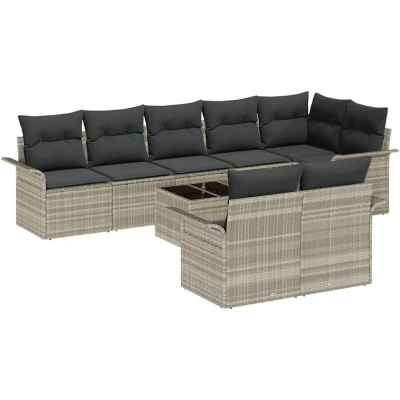 Image of Vidaxl 9 Piece Garden Sofa Set with Cushions Grey Poly Rattan
