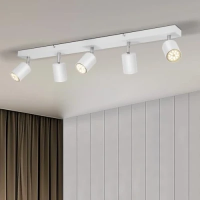 Image of Gr4tec 5 Way LED Ceiling Light Fitting White, Spot Adjustable, 6 X GU10 Bulbs Included Natural White 4000K 550lm, Modern Bar for Indoor Living Room Bedroom…