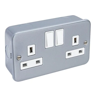 Image of 13 Amp Metal Clad Socket 2 Gang Switched Outlet