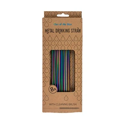 Image of 8pcs Rainbow Stainless Steel Drinking Straws with Cleaning Brush Length 23.5cm Diameter Approx. mm for Hot and Cold Drinks