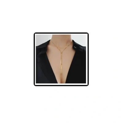 Image of Boho Triangle Pendant Necklace Geometric Beads Lariat Y Shape Sweater Chain Jewelry for Women Girls Teens (Gold)