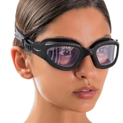 Image of AqtivAqua Swimming Goggles Adult and Kids 6 14 Men Women Swim Childrens Boys Girls DX H (All Black frame, Silver case, Photochromic lens)