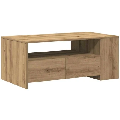 Image of vidaXL Artisan Oak Coffee Table Rectangular Shape, Solid Wood, Built in Shelf, 102 x 55 43.5 cm Living Room, Lounge