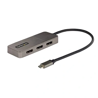 Image of StarTech.com 3 Port USB C Multi Monitor Adapter, Type to 3x DisplayPort 1.4 MST Hub, Triple 4K 60Hz DP Laptop Display Extender/Splitter, HDR, Extra Long Built In Cable, Windows (MST14CD123DP)