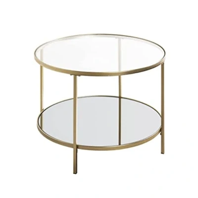 Image of HAKU Mobel End Table Gold, Metal, Tempered Glass, Mirror Size: H 45 cm X Ø 60 cm, Style: Art Deco