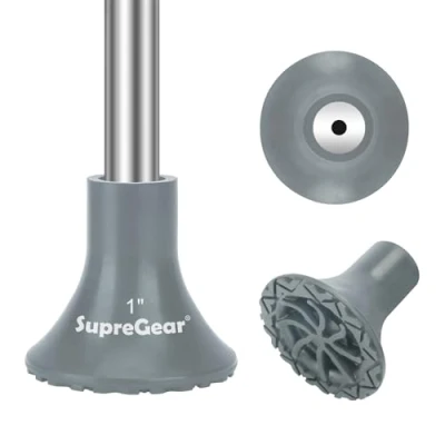 Image of supregear 25 mm Rubber Ferrules, Non Slip Heavy Duty Replacement Caps for Walking Sticks, Widen All Terrain Crutches Foot Protector, Added Metal Washer Extra Strength, Grey