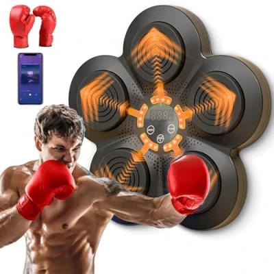 Image of Boxing Machine Wall Mounted, Smart Music Equipment Punching Pads With LED Light, Electronic Target Bluetooth (Boxing Machine+Adult Gloves/C)