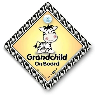 Image of Grandchild on Board Car Sign, by iwantthatsign.com, Zebra Baby Suction Cup Sign