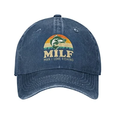 Image of NLWQEKV Fishing Hat Milf Man I Love Cap for Men Baseball Hats Graphic Caps Navy Blue