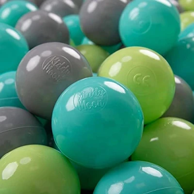 Image of KiddyMoon Soft Plastic Play Balls 50 Balls/7Cm 2.75In Multi Colour Made In EU, Light Green/Light Turquoise/Grey