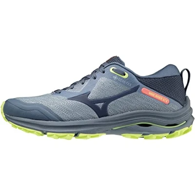 Image of Mizuno Women&#039;s Wave Rider Gtx Running Shoe, Vindigo Neolime, 5.5 UK