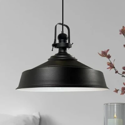 Image of bamyum Asletl Pendant Light Vintage Metal 40 cm, Lamp Shades Ceiling, Kitchen Lights Ceiling E27, Industrial Fitting for Living Room Black White