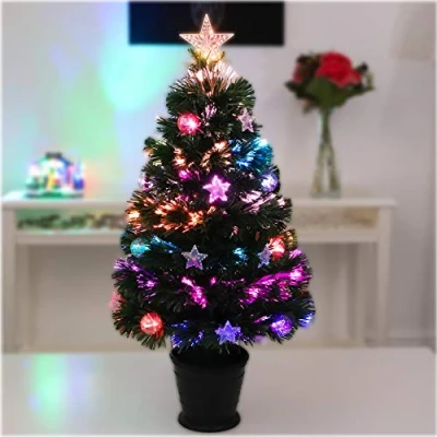 Image of Christmas Concepts® 32 Inch Green Tree with Fibre Optics and Stars Baubles …