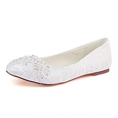 Image of Emily Bridal Women&#039;s Silk Like Satin Flat Heel Closed Toe Flats (EU39/UK6, White)
