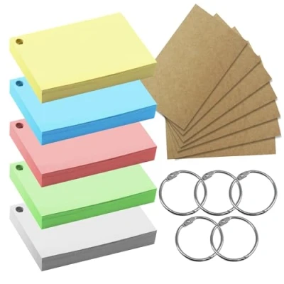 Image of SOL 500pk A8 Small Blank Flash Cards with Ring Binder Index Card Paper Assorted Colour Revision FlashCards for Studying and Memorisation, Quick Review on a Ring,