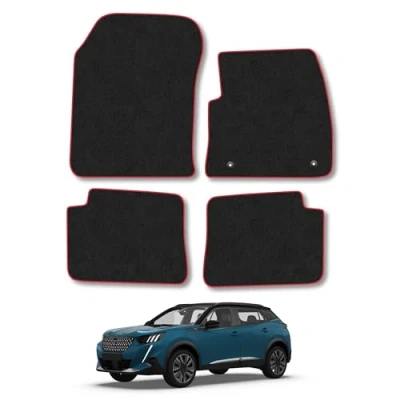 Image of Car Mats Compatible with Peugeot 2008 Electric (2020 ) Tailored Fit Red Carpet Floor Set Accessory Custom 4 Pieces Anti Slip Backing &amp; Binding Trim Edge