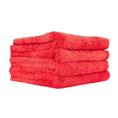 Image of The Rag Company Eagle Edgeless 500 (4 Pack) Professional Korean 70/30 Blend Super Plush Microfiber Detailing Towels, 500GSM, 16in x 16in, Red