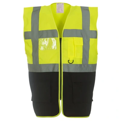Image of Yoko Men&#039;s Yk002/Hvw801 Multi Functional Executive Hi Vis Waistcoat Yellow/Black, Small