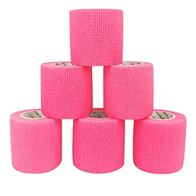 Image of COMOmed 6 Rolls Pink Cohesive Bandage 5cm X４.5cm, Flexible Bandage,Non Woven Cohesive, Athletic Tape,Vet wrap,Wraps Bandage,Suitable for Sensitive Skin