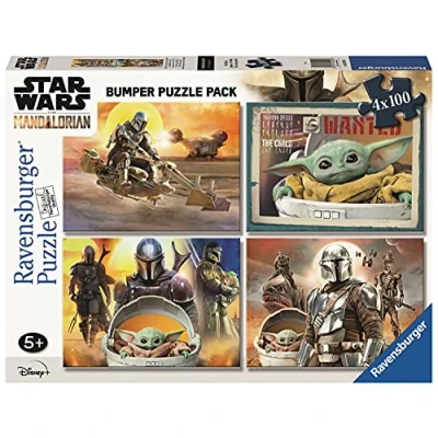 Image of Ravensburger 05240 0 Mandalorian, 4 100 Piece, Bumper Pack, Kids, Recommended Age 5+, Quality Puzzle, multicoloured, único