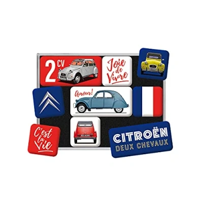 Image of Nostalgic Art Citroen Retro Fridge Magnets 2CV Gift Idea for Car Accessories Fans, Magnetic Set Board, Vintage Design 9 Pieces