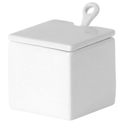 Image of drinkstuff Porcelite Creations Jam/Sugar Pot with Spoon 7 x 7cm Porcelain Jam Pot, Sugar Bowl
