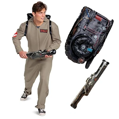 Image of DISGUISE The Latest Official Premium Afterlife Movie Ghostbusters Costume Adult with Inflatable Proton Pack, Halloween Costumes Adults Size L