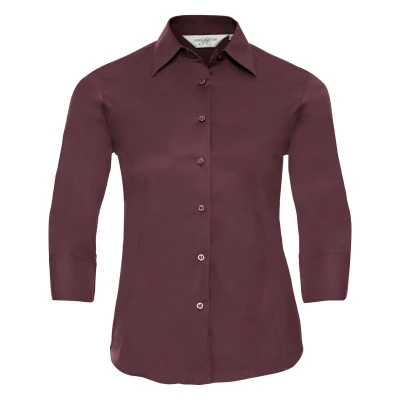 Image of Russell Athletic Collection Ladies/Womens 3/4 Sleeve Easy Care Fitted Shirt (Port) Multicolour Size Small