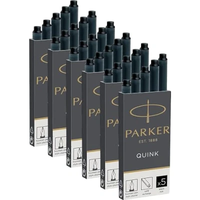 Image of Parker Quink Fountain Pen Refill Ink Cartridges 30 Pack Black