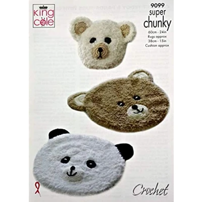 Image of King Cole 9099 Crochet Pattern Teddy and Panda Rugs Cushion in Tufty Super Chunky