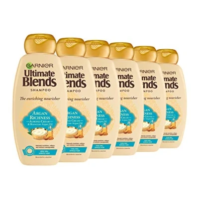 Image of Garnier Ultimate Blends Shampoo Argan Richness Moroccan Oil &amp; Almond Cream Nourishing for Dry, Unruly Hair 360 ml Pack of 6