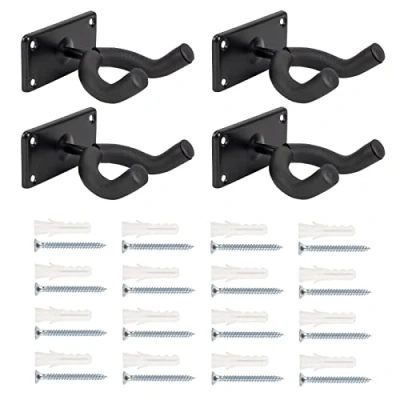 Image of Stormshopping 4Pack Black Guitar Wall Mount Hanger, Hook Holder, Ukulele Hanger for Acoustic Guitar,Classical Guitiar,Bass,Electric Guitar,Ukulele